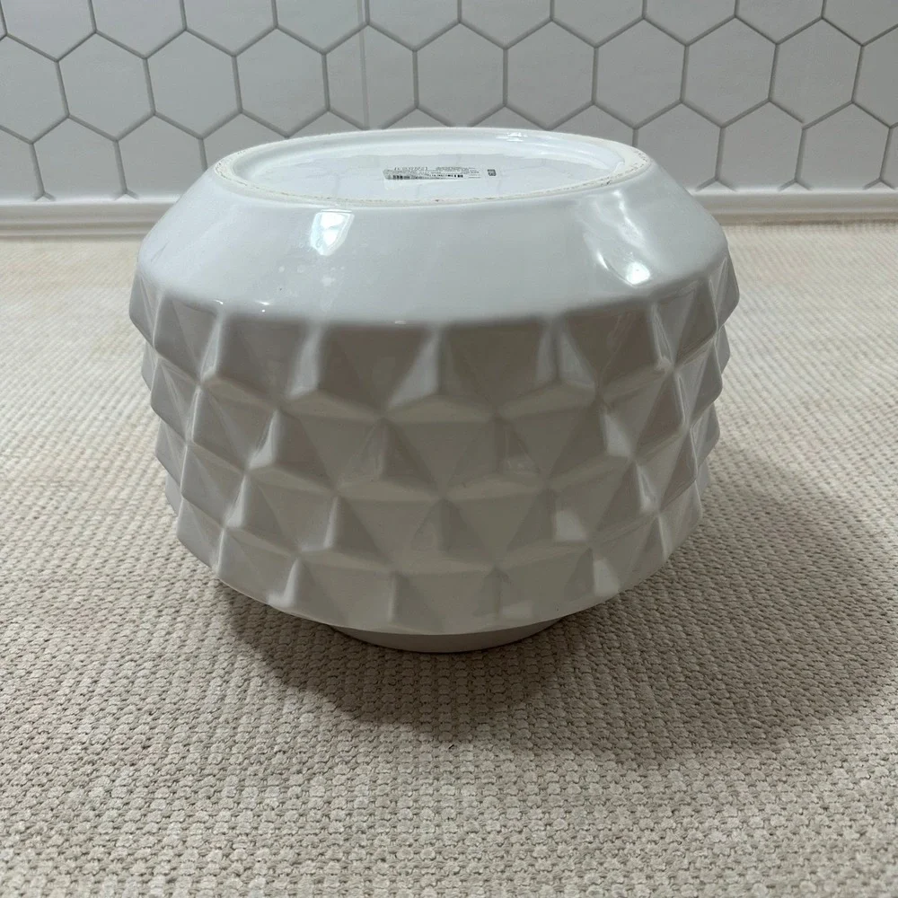 Loom + Forge Gloss White Geometric Studded Ceramic Decorative Vase 8in Modern